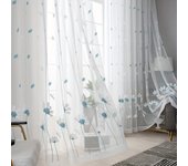 Cortina bordada de una pieza con estampado floral, mosquitera bordada pastoral, adecuada para ventanas flotantes, balcón, 132x213cm