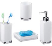 Relaxdays juego de accesorios de baño moderno, plástico, blanco, 4 piezas