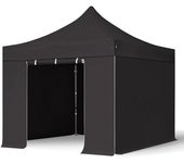 3x3 m carpa plegable, premium acero 40mm, laterales sin ventana, negro