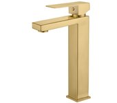 Valaz grifo lavabo alto para pica monomando cuadrado dorado cepillado - serie segura