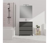 Conjunto de baño wink | 90 cm gris mate | tres cajones | lavabo encastrado | no incluye espejo | mueble montado | alday