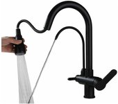 Grifo de cocina grifo monomando de pared negro, grifo para fregadero de cocina de latón con doble orificio, manija única, montaje giratorio de 360