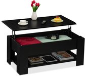 Relaxdays mesa de centro elevable, mesita sofá con almacenaje y balda, mesilla salón, 42x98x50 cm, negro