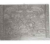 Placa de chimenea de hierro fundido venus en la fragua de vulcano gris h. 93 cm x l. 125 cm