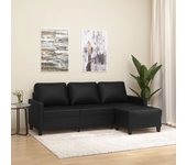 Sofá 3 plazas con reposapiés negro 180 cm polipiel