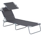 Tumbona plegable con campana y respaldo regulable, 187 x 58 x 36 cm, ideal para jardín, terraza y playa, color gris.