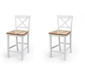 Pack de 2 taburetes de madera lacada en blanco mate con asiento en color roble, diseño moderno, medidas 41x46,5x95,5 cm