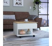 Mesa de centro luanda elevable en melamina con 2 estantes y 4 ruedas , multicolor , 29.7 cm x 80 cm x 54.5 cm