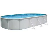 Piscina redonda de acero toi magnum 550x132 cm escalera, depuradora de arena de 6.000 l/h y tapiz, color blanco