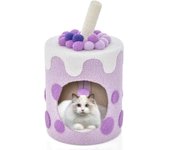Costway torre de árbol para gatos en forma de té de burbujas, condominio para gatos, cueva para gatos con rascador de sisal y bola colgante (morado y