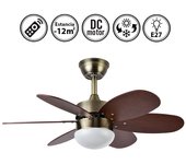 Ventilador de techo con luz silencioso dc con mando cerezo nogal 85 cm invierno-verano color luz regulable