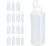 Set 16 botellas cocina, 1000 ml, para salsas, biberón dispensador rellenable, bote exprimible plástico, translúcido