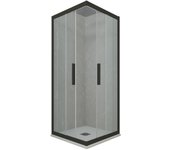 Mampara de ducha angular deslizante 70x75 cm de pvc negro mate h 200 vidrio transparente mod. kolors