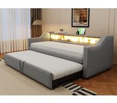 Sofá cama extraíble 90/180x190cm de lino - con led y usb - con somier - gris claro