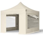 3x3 m carpa plegable, premium acero 40mm, 4 laterales con ventanas panorámicas, crema