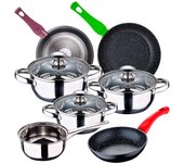 Bateria de cocina 7 piezas san ignacio faro de acero inoxidable con juego de sartenes (18/22/26 cm) san ignacio jolie en aluminio forjado