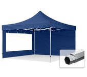 4x4 m carpa plegable, professional aluminio 40mm, 2 laterales con ventanas panorámicas, azul