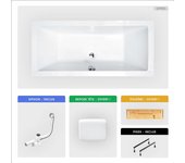 Bañera rectangular - 175 x 80 cm - sin mueble - con patas - repisa de bambú - desagüe cromado - quadro