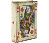 Biscottini caja de naipes de madera 14x10x3 cm | caja de naipes forrada de tela y envejecida | caja para baraja de cartas