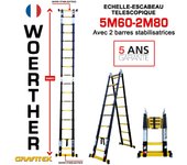 Escalera-escabeau telescópica 5m60/2m80 woerther con dobles barras estabilizadoras - garantía de 5 años - calidad superior