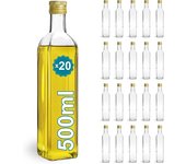 20 botellas de cristal 500ml con tapón de rosca dorado - aceite de oliva, vinagre, alcohol, salsas - aceitera de cristal