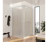 Nebadoon |mamparas de ducha rectangular f1 -2 fijos 2 puertas correderas -cristal templado 6 mm antical | 70-75 x 70-75cm -perfilería plata brillo
