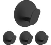 Gancho de pared, perchero, puerta, apto para baño y dormitorio, base redonda, paquete de 4 (negro)