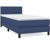 Cama somier tapizada con colchón de tela azul 90x190 cm