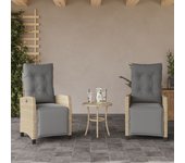 Vidaxl sillón reclinable jardín reposapiés 2 uds ratán pe beige mezcla