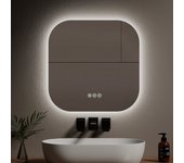 Emke espejo de baño con iluminación espejo con luz de baño sin marco con revestimiento antivaho y 3 colores de iluminación 60 × 60 cm