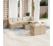 Conjunto de muebles de jardín de ratán beige de 10 piezas con cojines vidaxl
