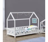 Cama para niños sisimiut forma de casa pino 70x140 cm blanco mate [en.casa]