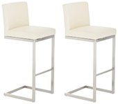 Juego de 2 taburetes de bar de diseño moderno soporte de acero inoxidable asiento de pvc color crema 10_0004386