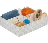 Relaxdays cesta de almacenaje, 5 compartimentos, rectangular, efecto trenzado, pp, caja almacenamiento baño, blanco