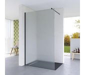 Mampara de ducha fija translucida con cristal templado 8mm antical - mampara arenada fija con perfilería negro mate 70cm (ancho) x 200cm (alto)