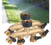 2 piezas, 4 vías, adaptador de latón para grifo de jardín, adaptador de manguera de 3/4' para riego de jardín (rosca europea)