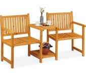 Relaxdays banco jardín con mesa integrada, 2 plazas, asiento exterior madera, balcón y terraza, 86x161x61 cm, natural