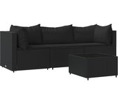 Juego de jardín con cojines 4 piezas | conjunto de comedor | conjunto de descanso ratán sintético negro cfw394064