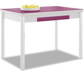 Mesa de cocina extensible 2 alas - 90x50 cm (140x50 cm) - estructura y alas color blanca - tapa cristal color berengena
