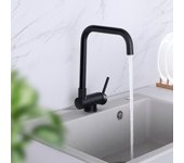 Grifo de cocina rabattable rotativo 360°medidor cocina agua caliente fría grifos con trimbote desmotable para fregadero contra ventana,negro