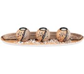 Relaxdays portavelas con cuenco decorativo redondo y velas pequeñas, dm-arena, marrón, 51,5 cm de largo