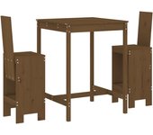 Mesa y taburetes altos de jardín 3 pzas madera pino marrón miel