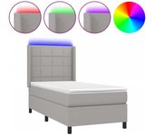 Cama con somier, colchón y luces led, tela gris claro, 90x190 cm