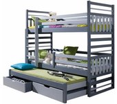 Litera henderson 124, litera con cama extra, gris, 90x200, 90x190, madera, somieres, 97x210x175cm