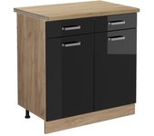 Vicco mueble bajo de cocina r-line, negro brillo intenso, 80 cm , et roble
