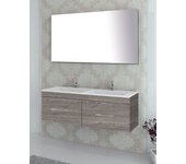 Conjunto de baño suspendido florencia 1 cajón incluye mueble, lavabo y espejo - roble smoky 120 x 45 cm 2 senos