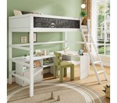 Cama infantil multifuncional blanca, simple o doble, con mesa y bandeja móvil, rastrillo, armario y escalera, sin colchón, 90*200 cm