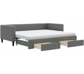 Sofá cama con cajones, tela gris oscuro, 90x190 cm