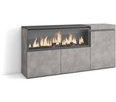 Amueblate online, aparadores para salón, gran capacidad de almacenaje, 160, 3 puertas, chimenea eléctrica, cemento