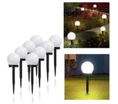 8 led redonda al aire libre bola de luz impermeable lámpara solar para jardín patio zona de césped, blanco cálido